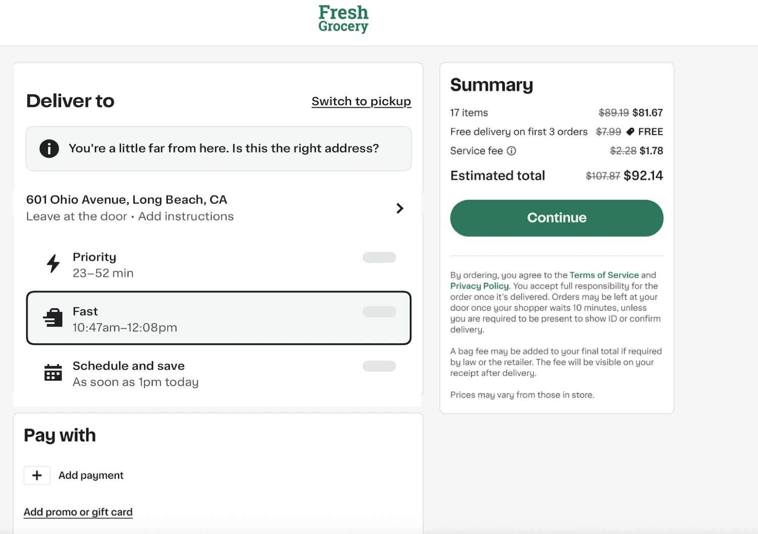 Shows a completed checkout page with the Place an order button active.